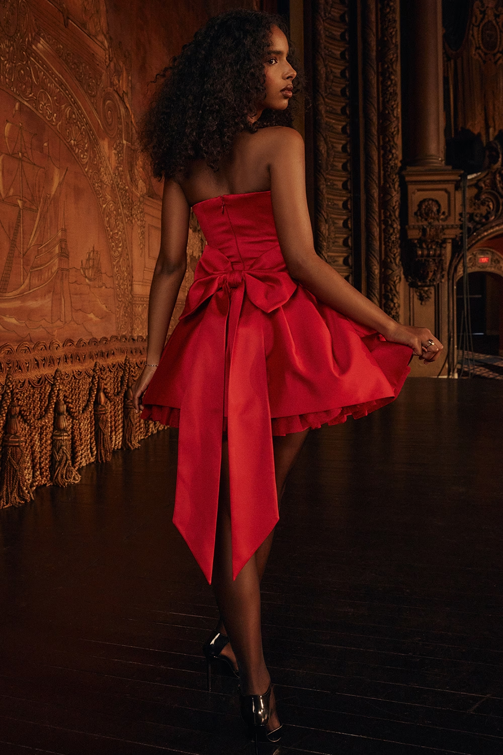 Rotes Sexy Tube Top mit Großem Bogen Doppel-Layer Garn Kleid