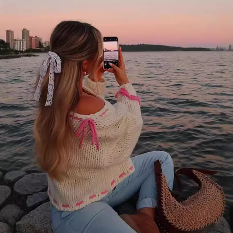 Daisy | Pink Bow Knit Sweater