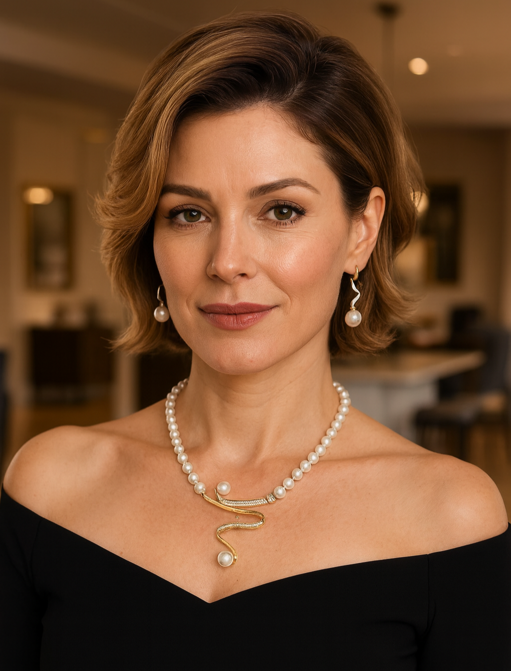 Natürliche Perlenkette + Ohrringe Set