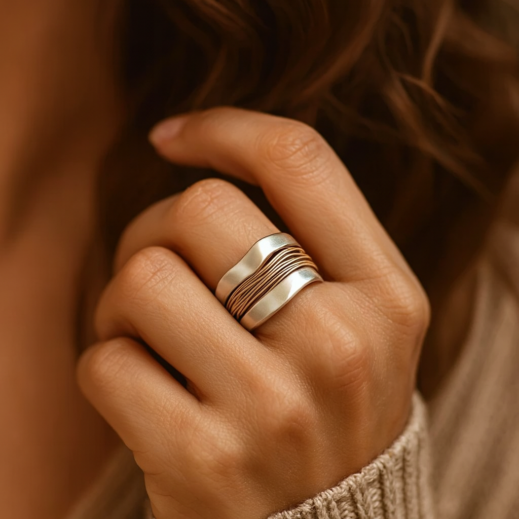 Eleganter Silberring mit zarten goldenen Akzenten