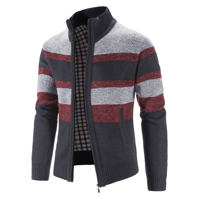 Oliver | Gestreifte Herren-Wolljacke mit Stehkragen
