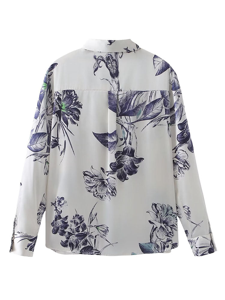 Pavia | Schwarz-weiß geblümte Damenbluse mit Fliege