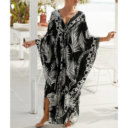 Joemy | Bedrucktes atmungsaktives Strandkleid mit V-Ausschnitt