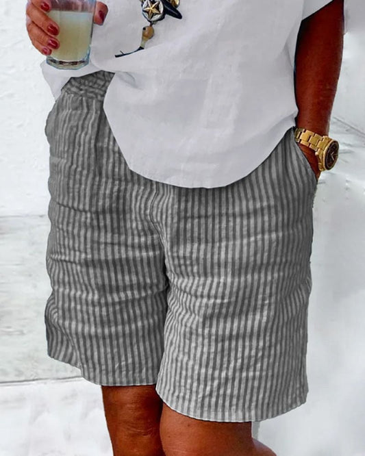 Elin | Gestreifte Shorts aus Baumwolle und Leinen