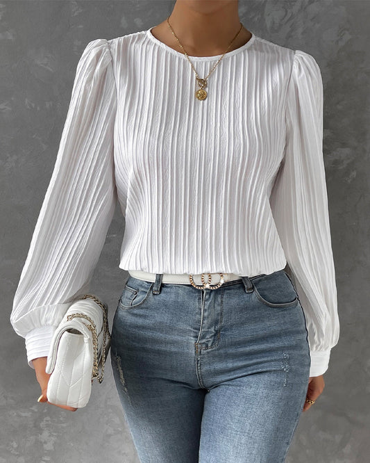 By Olivia | Bluse mit Laternenärmeln in unifarben