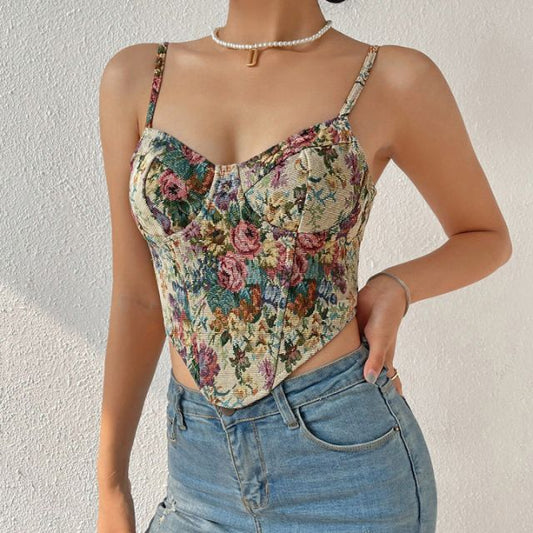 Aria | Cami-Korsett mit Vintage-Blumendruck und Herzausschnitt