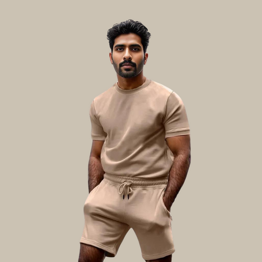Alex zweiteiliges Herren-Set | Premium einfarbiges Freizeit-T-Shirt mit passenden Shorts für Männer