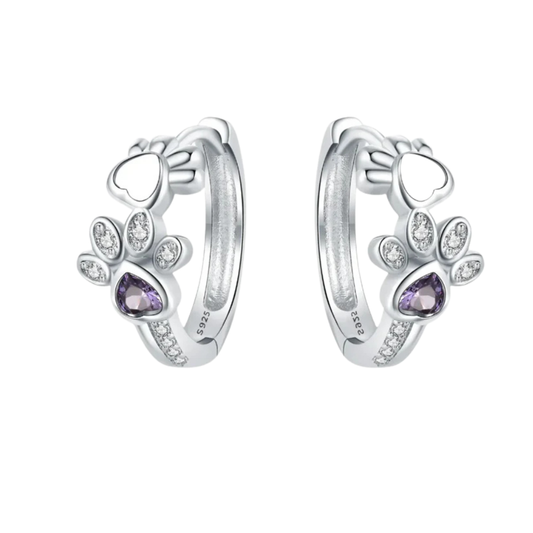 Paw Huggie-Ohrringe in 925 Silber - mit Zirkonia und Herzjuwel - Adler