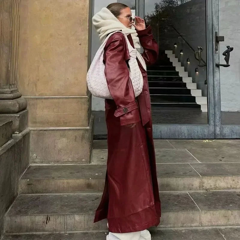 Daleyza - Bordeauxrotes Imitatelleder Damenjacke