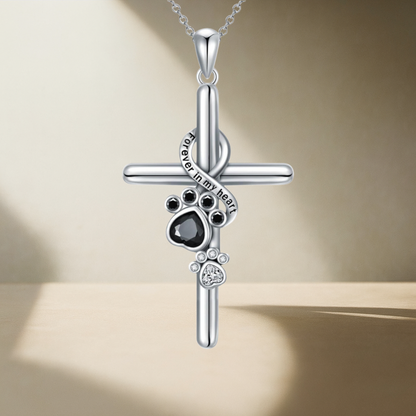 LYORA – Pfoten- & Kreuz-Halskette aus silber