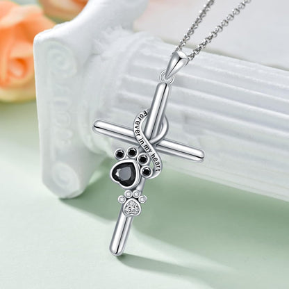 LYORA – Pfoten- & Kreuz-Halskette aus silber