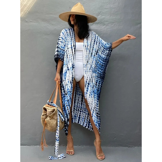 Joni | Blaues atmungsaktives gestreiftes Strandkleid