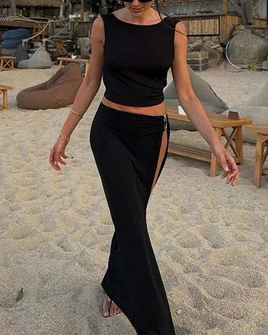 Fenne | Comfy Vest & Split Skirt Set