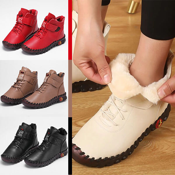 Warm und stylisch – Plüsch-Winterstiefel aus Leder