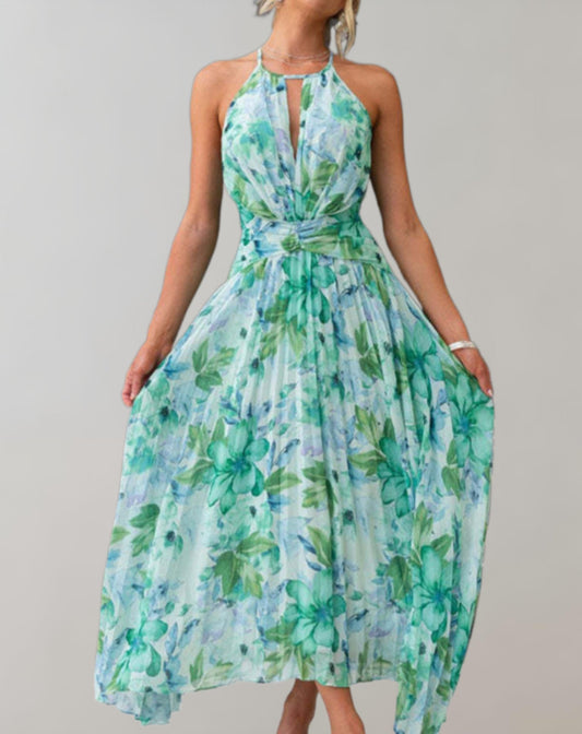 Erin | Bohème geblümtes halbiertes Maxikleid mit Taillenband