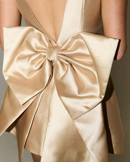 Eleganter Jumpsuit Rock mit quadratischem Kragen und Schleifenverzierung im Rücken