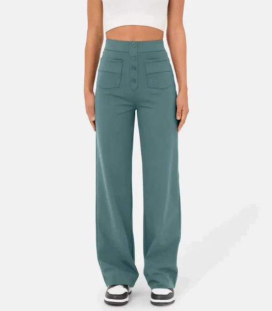Elastische Hose mit hoher Taille und Knöpfen | Irma