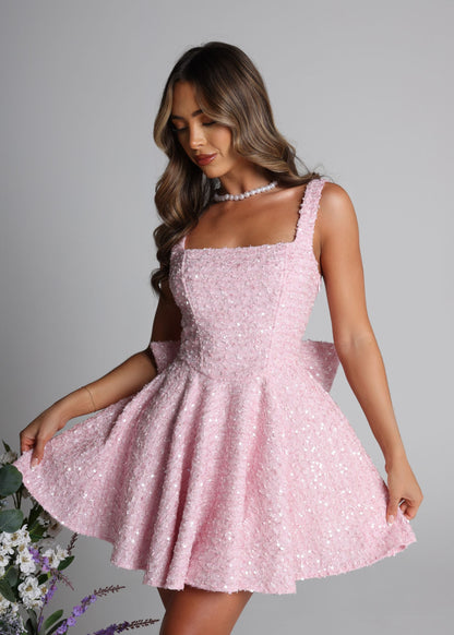 Love Letters Schleifen Mini Kleid - Rosa