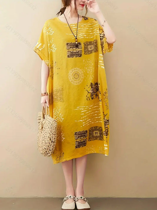 Bertha | Kurze Ärmel drucken lose fit Urlaub Strand Kaftan Kleid