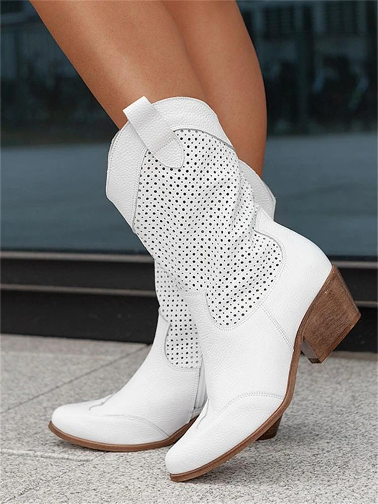 Paloma | Trendige perforierte Stiefel mit Blockabsatz