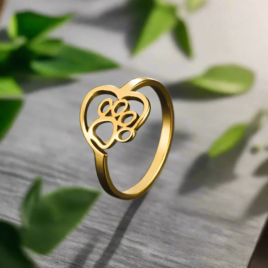 Goldton-Pfote & Herzring-Gold und silber für Tierliebhaber - BECKKY
