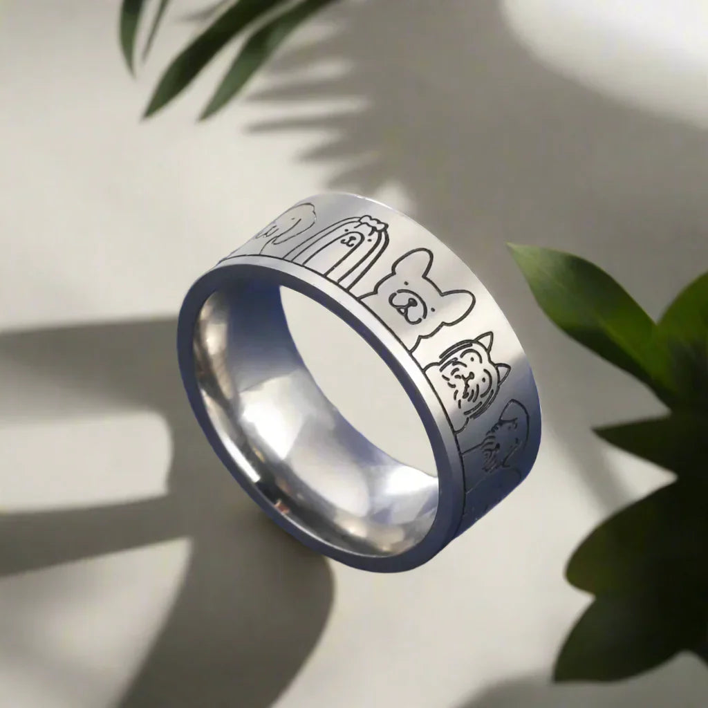 NIKA – Breiter Gold und silber ring mit gravierter Pfote für Damen