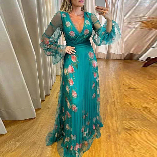 Bohème-Damen-Kleid mit V-Ausschnitt und schmeichelnder Taillenbetonung