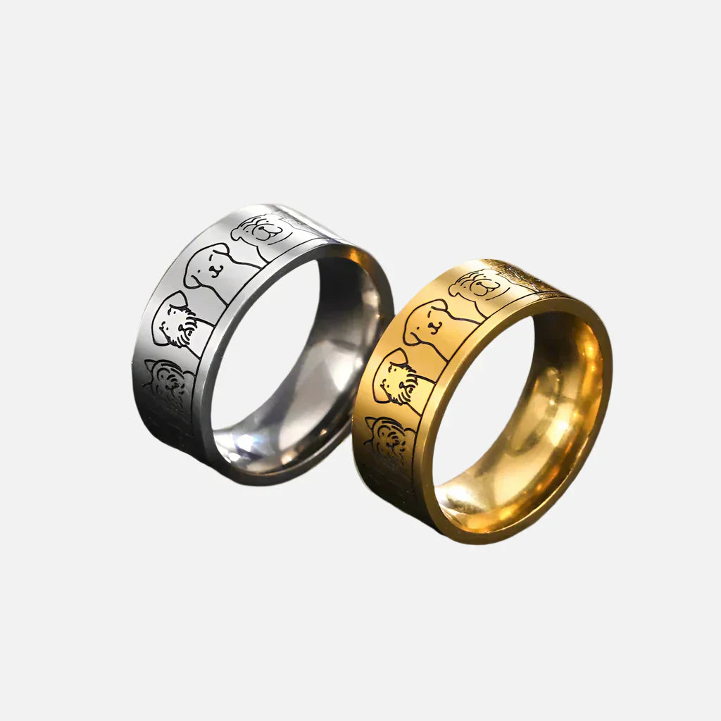 NIKA – Breiter Gold und silber ring mit gravierter Pfote für Damen