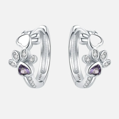Paw Huggie-Ohrringe in 925 Silber - mit Zirkonia und Herzjuwel - Adler