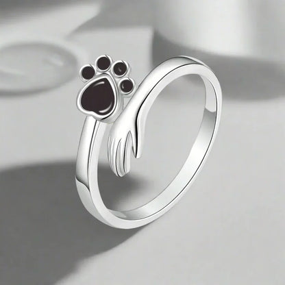 MARA – Verstellbarer Ring aus 925er Silber mit Hand-und-Pfote-Motiv