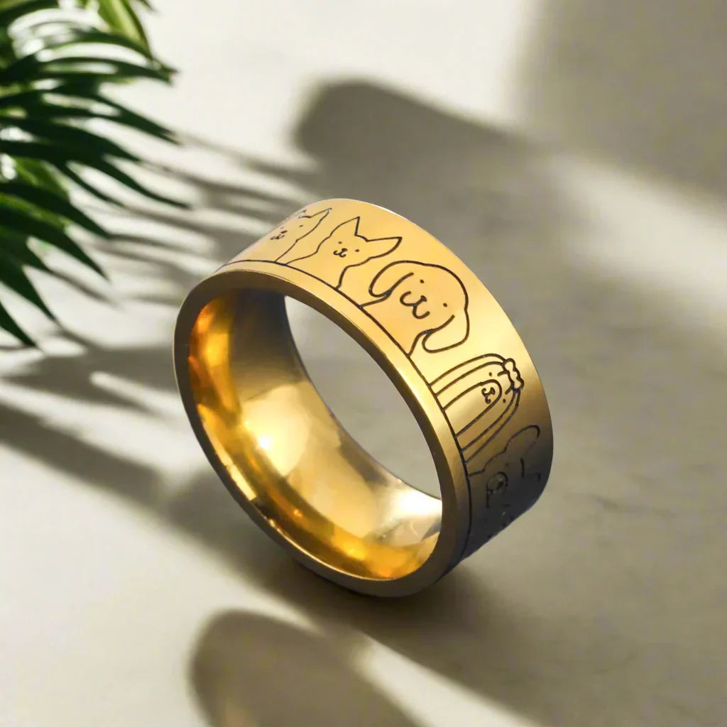 NIKA – Breiter Gold und silber ring mit gravierter Pfote für Damen