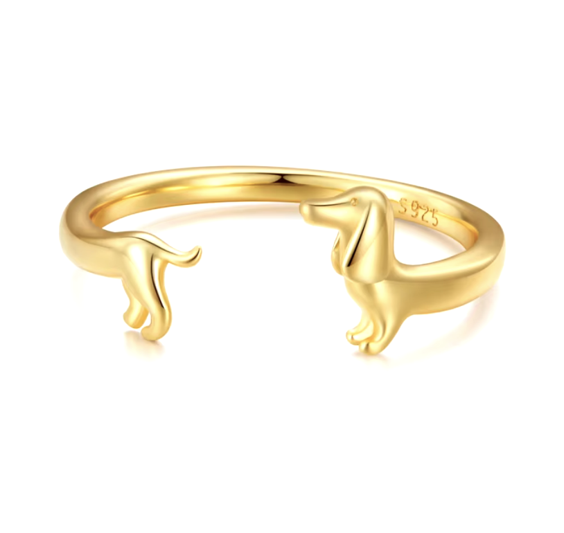 PEPI – Verstellbarer  Silber und gold Dackel-Ring in Wickel