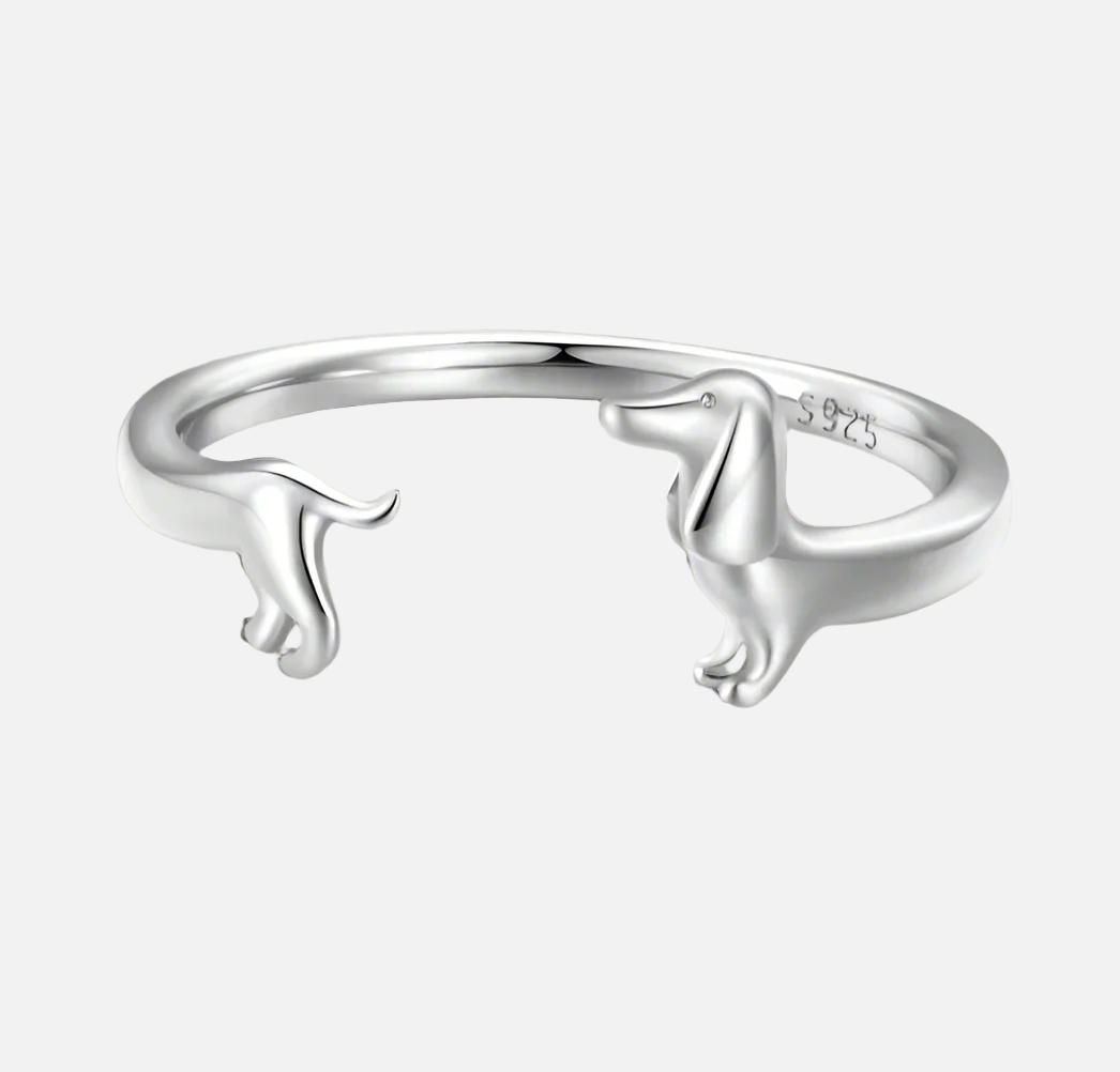 PEPI – Verstellbarer  Silber und gold Dackel-Ring in Wickel