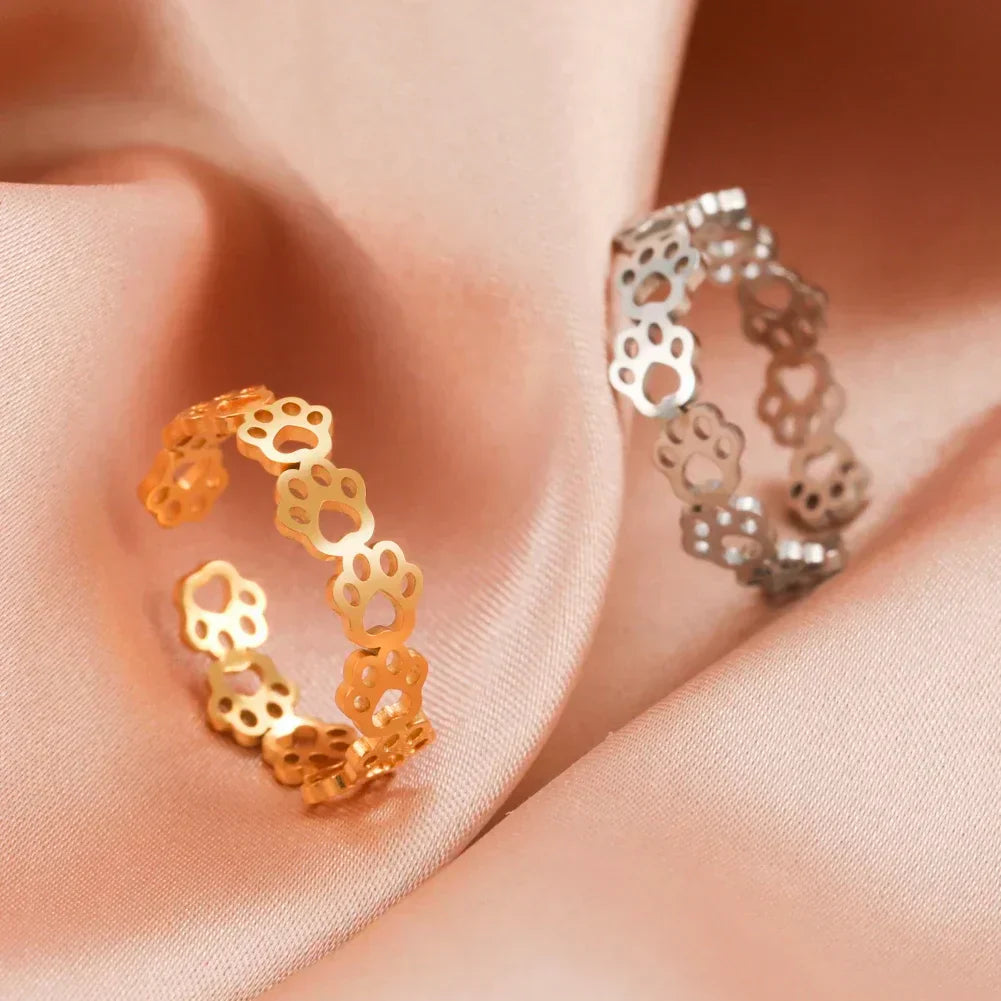 OVA – Verstellbarer Pfotenabdruck-Ring aus  Silber und gold