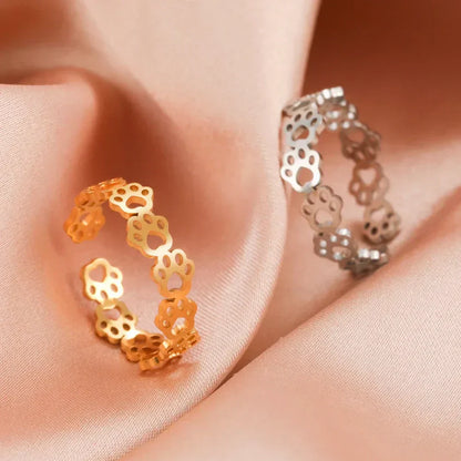 OVA – Verstellbarer Pfotenabdruck-Ring aus  Silber und gold