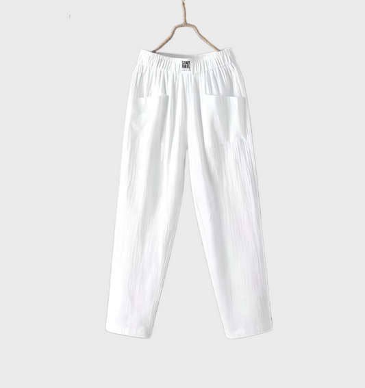 Stella | Bequeme, gerade geschnittene Leinenhose mit Taschen und geraffter Taille