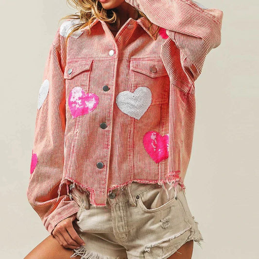 Alessandra | Cord-Bomberjacke mit Paillettenherz