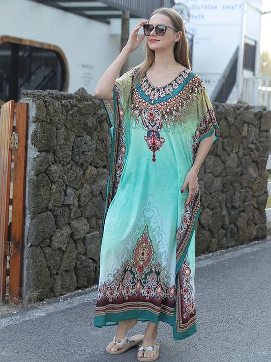 Carla | Ethnisches Boho-Maxikleid mit Fledermausärmeln