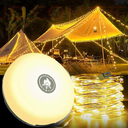 Multifunktionales 4-in-1 Campinglicht mit RGB-Lichterkette und integrierter Powerbank