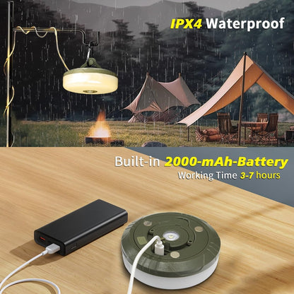 Multifunktionales 4-in-1 Campinglicht mit RGB-Lichterkette und integrierter Powerbank