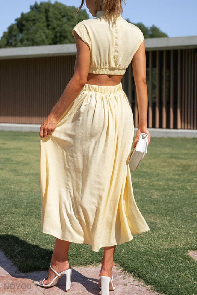 Lorna™ Rollkragen Taille Ausgeschnitten Sommer Midi-Kleid [50% Rabatt]