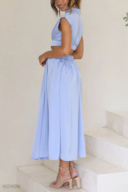 Lorna™ Rollkragen Taille Ausgeschnitten Sommer Midi-Kleid [50% Rabatt]