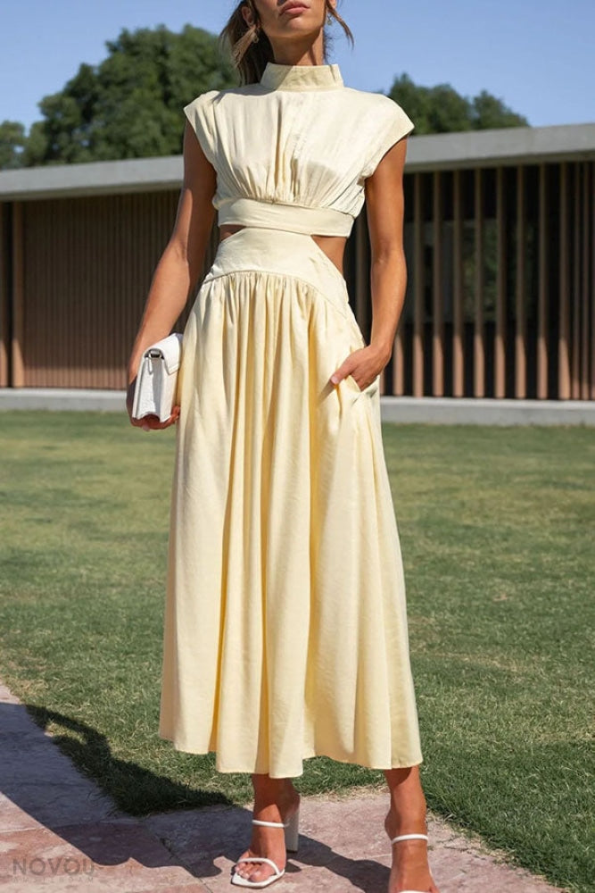 Lorna™ Rollkragen Taille Ausgeschnitten Sommer Midi-Kleid [50% Rabatt]
