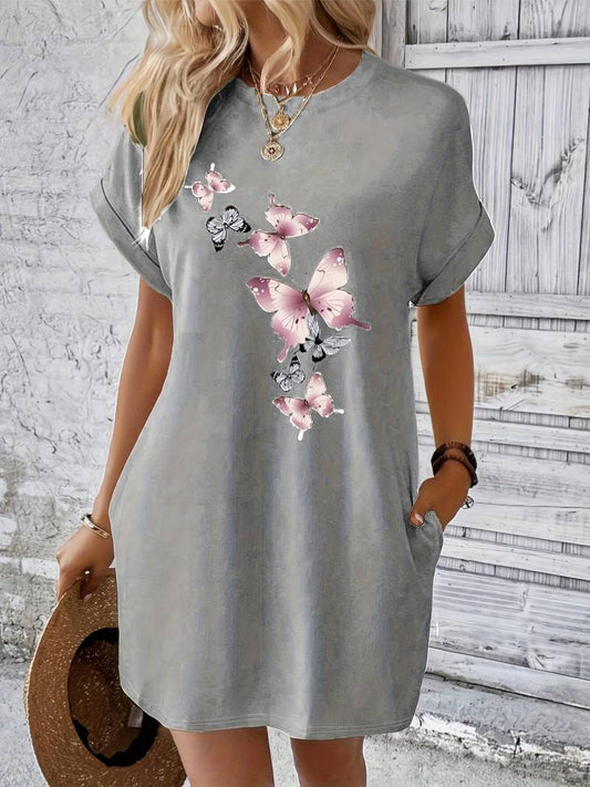 Lily | Praktisches Kleid mit Schmetterlingsdruck und Taschen
