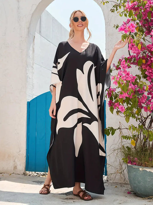 Carla | Batwing Ärmel V-Ausschnitt Maxi Split Kaftan Strandkleid