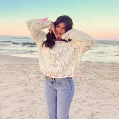 Daisy | Pink Bow Knit Sweater