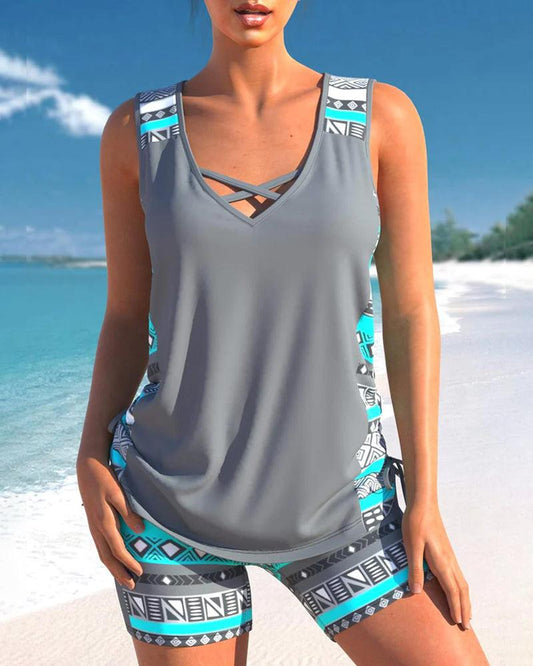 Estell | Sommer Geometrische V-Ausschnitt Tankini Set