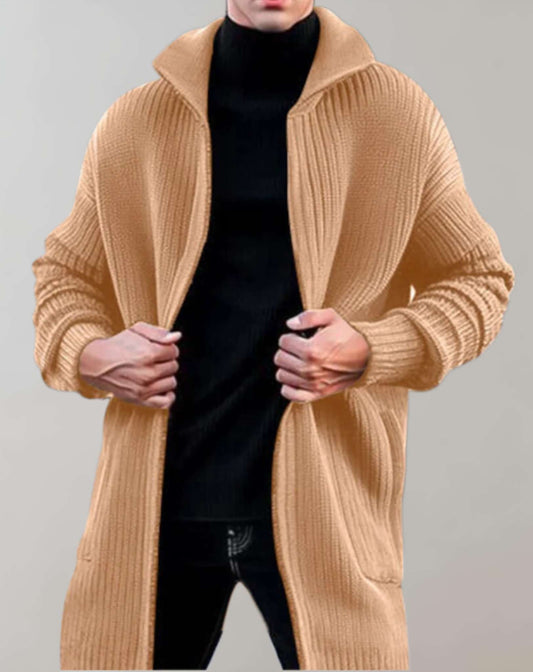 Jimmy | Einfache, lange Strickjacke mit offener Vorderseite und Taschen