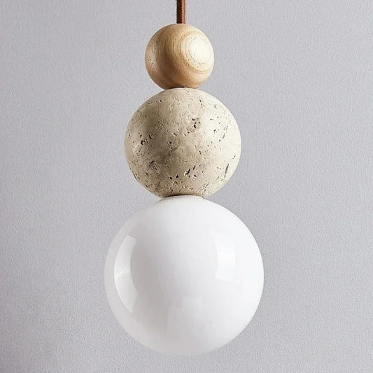 Stoneglow | moderne Pendelleuchten aus Travertin und Mahagoni im Wohnstil - wabi sabi