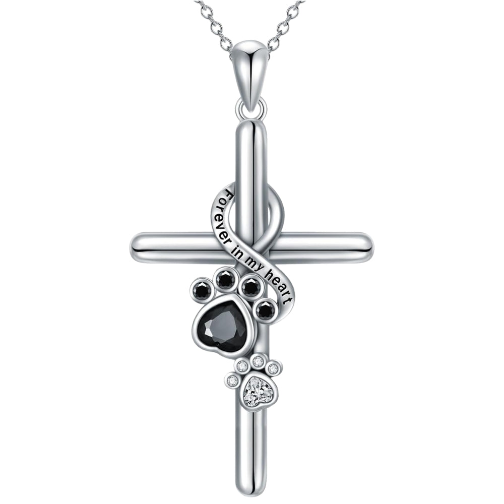 LYORA – Pfoten- & Kreuz-Halskette aus silber